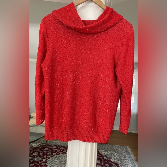 Emaline women’s long sleeve Cowlneck sparkling red sweater size large. - Picture 3 of 6